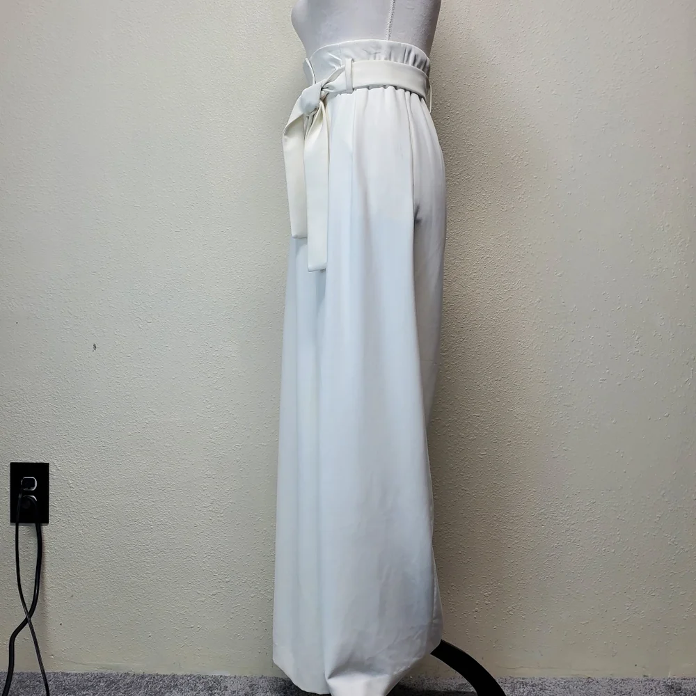 BCBG MazAzria White Wide Leg Dress Pants with White Fabric Belt Size Ext… - Picture 8 of 10